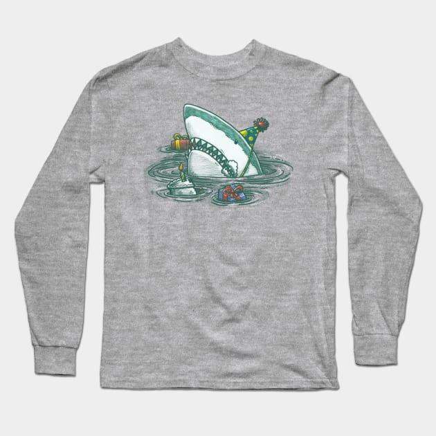 Happy Birthday Shark Long Sleeve T-Shirt by nickv47